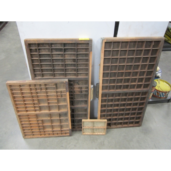 4 WOODEN TYPESETTER TRAYS