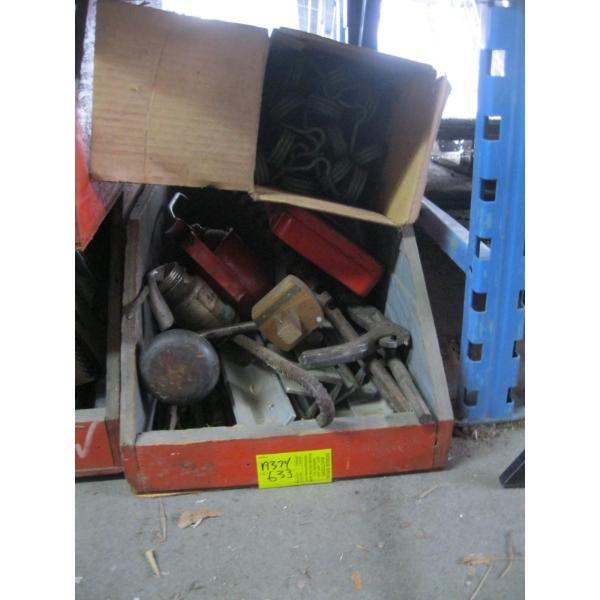 BIN OF MISC. HAND DRILL, SCRIBE, NAIL PULLERS, ETC.