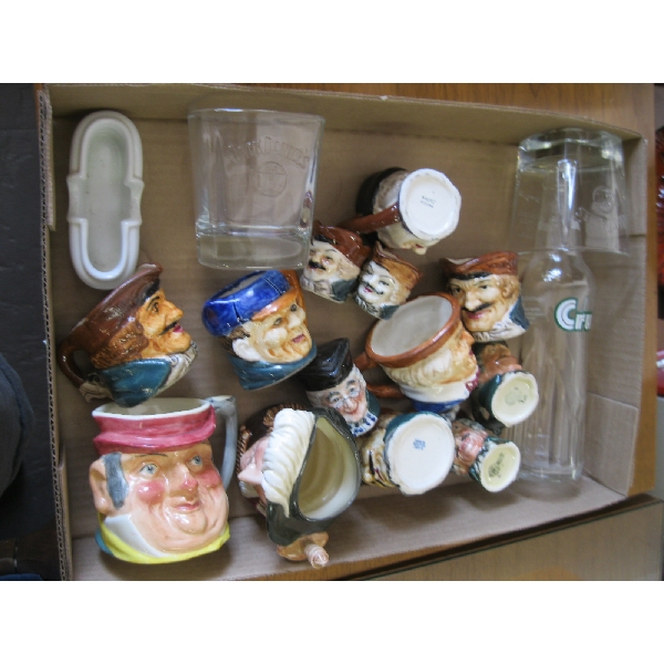 BOX W/ASST. ROYAL DOULTON TOBY JUGS, ETC.