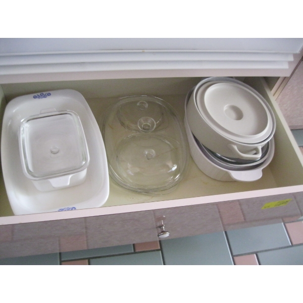 DRAWER W/ASST. CORNING DISHES, ETC.
