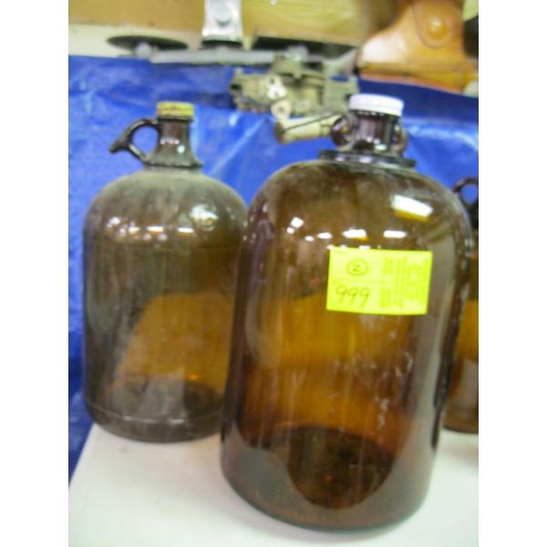 2 BROWN GLASS JUGS
