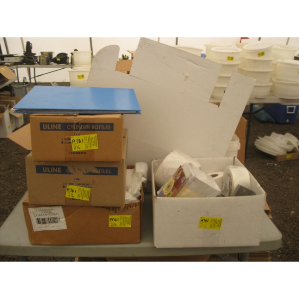 4 BOXES OF MISC. CYLINDER BOTTLES, BROCHURES, STICKERS, PADS, ETC.