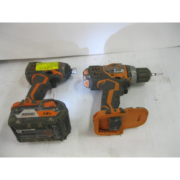 RIGID CORDLESS DRILL & IMPACT W/1 BATTERY, NO CHARGER