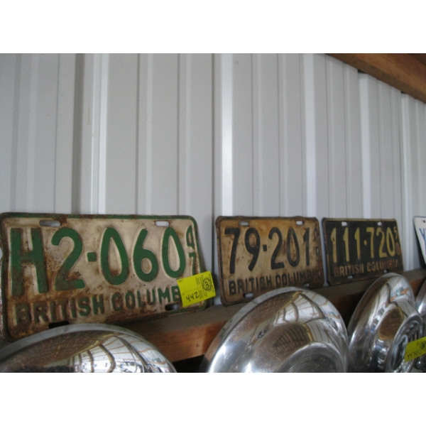 3 BC LICENCE PLATES, 1947, 1949 & 1950