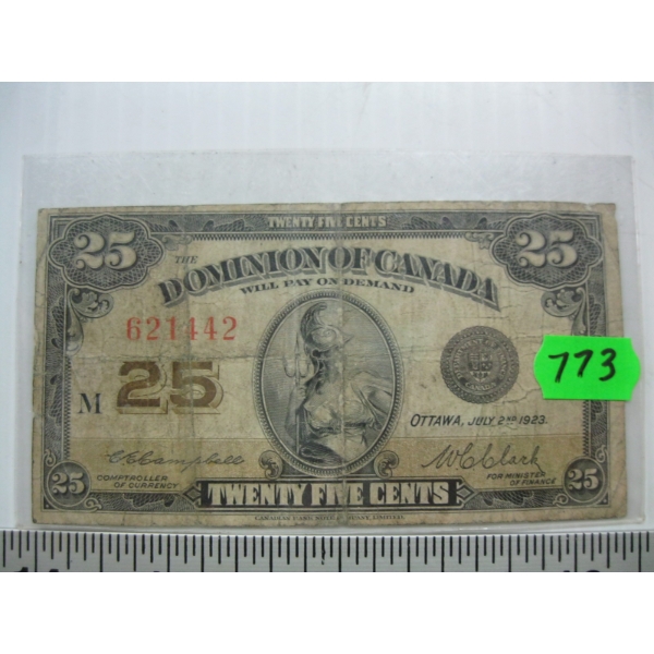 1923 DOMINION OF CANADA CDN SHINPLASTER 25 CENT BILL