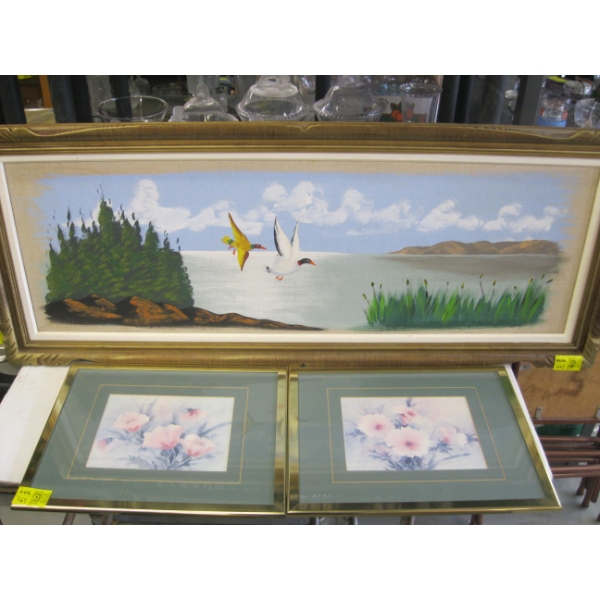 PAIR OF FRAMED PRINTS & AN ORIGINAL PAINTING