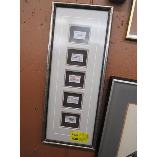 FRAMED PICTURE OF USA FISHING FLY STAMPS