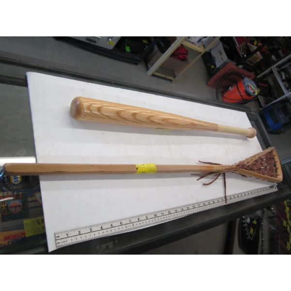 BASEBALL & A SPALDING MOHAWK LACROSSE STICK