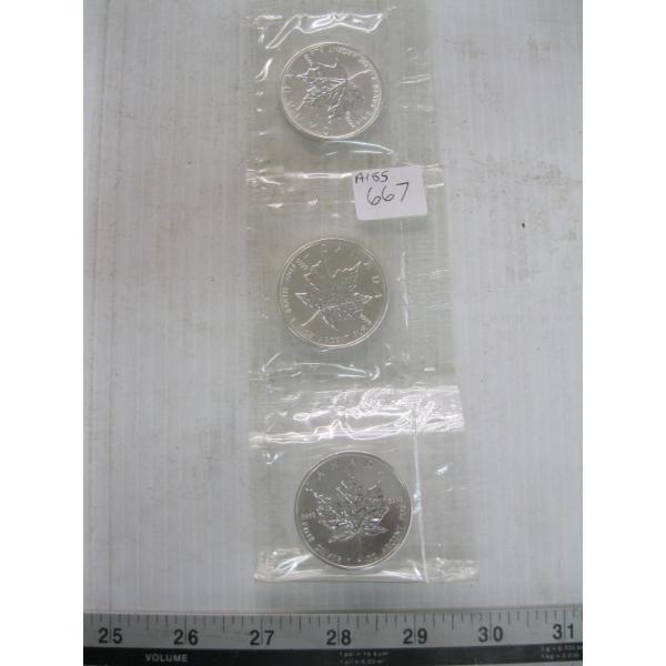 3 - 2006 CDN 1 OZ .999 SILVER MAPLE LEAF COINS, (TAX EXEMPT)