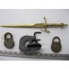 Image 1 : 2 VINTAGE LOCKS, A TIRE PATCH PRESS & A LETTER OPENER