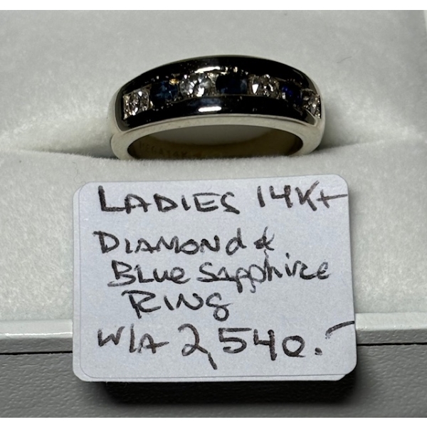 LADIES 14KT DIAMOND & SAPPHIRE RING W/A $2,540, SZ 6.5