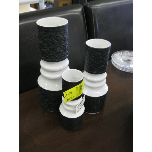 3 WEST GERMAN KPM BLACK & WHITE VASES