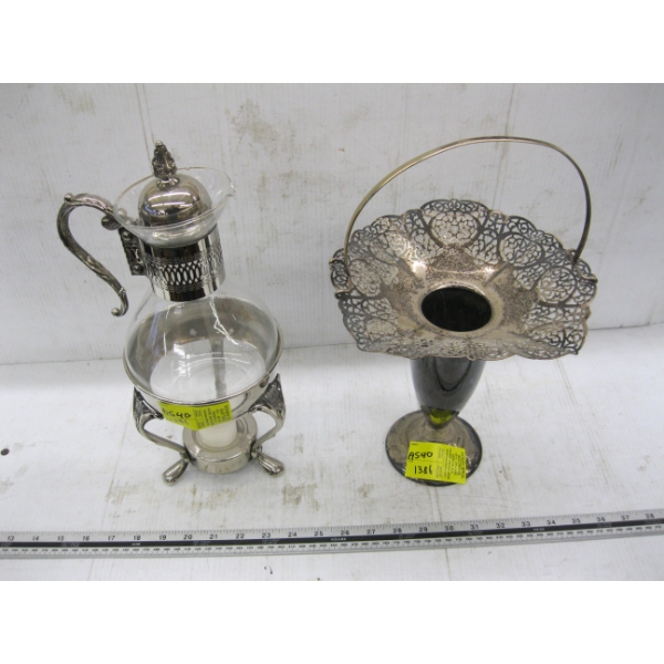 CANDLE WARMER COFFEEPOT & A SILVER PLATE FLOWER VASE