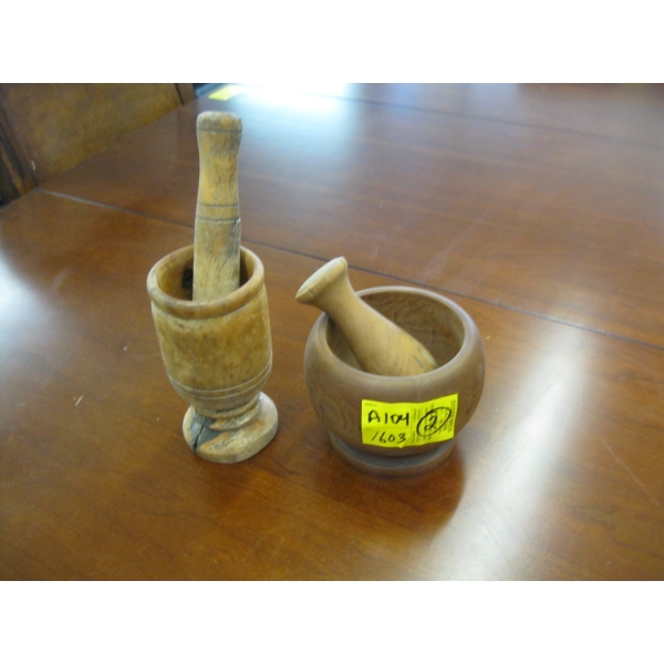 2 WOODEN PESTLE & MORTARS