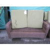 Image 3 : BROWN PLASTIC WICKER LOOK LOVESEAT W/GREEN CUSHIONS