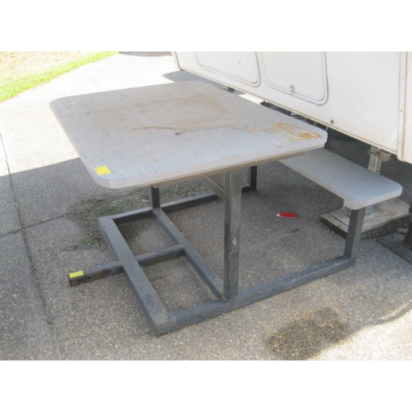 RECEIVER HITCH METAL FRAMED WOOD TOP TABLE, APPROX. 4'X3'