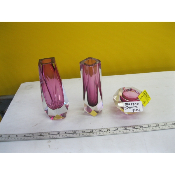 3 MCM MURANO GLASS VASES