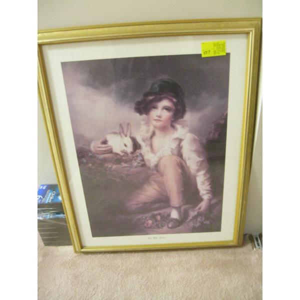 FRAMED PICTURE - BOY W/RABBIT