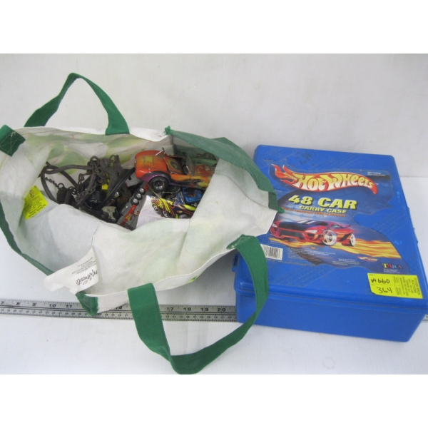 HOT WHEELS BOX W/ASST. HOT WHEELS & A BAG OF ASST. HOT WHEELS