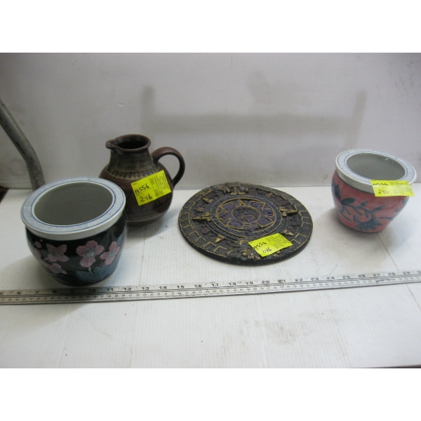 2 SMALL PLANTERS, SM. CERAMIC JUG & PLATE