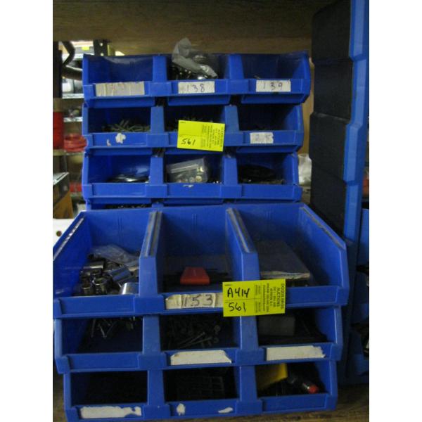 BLUE PLASTIC CONTAINERS W/ASST. CONTENTS: SCREWS, NUTS, SOCKETS, ETC.