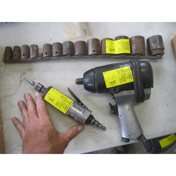 BLUEPOINT DIE GRINDER, BLUEPOINT 1/2" AIR IMPACT GUN, SET OF 1/2" IMPACT SNAP ON SOCKETS