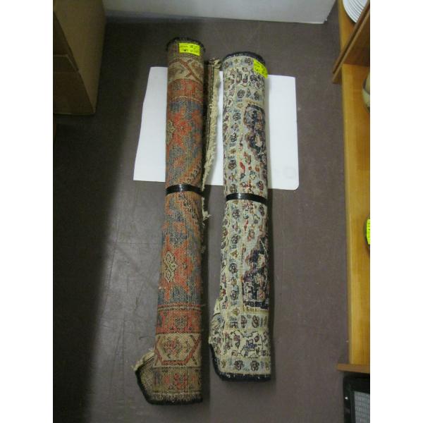 3'4 X4'10  HAND KNOTTED CARPET - WORN IN PLACES & 2'11 X4'1  HAND KNOTED PERSIAN CARPET