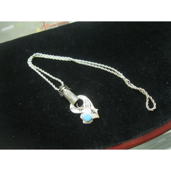NECKLACE STAMPLED STERLING CHAIN & KACHINA FIGURE NAVAJO PENDANT