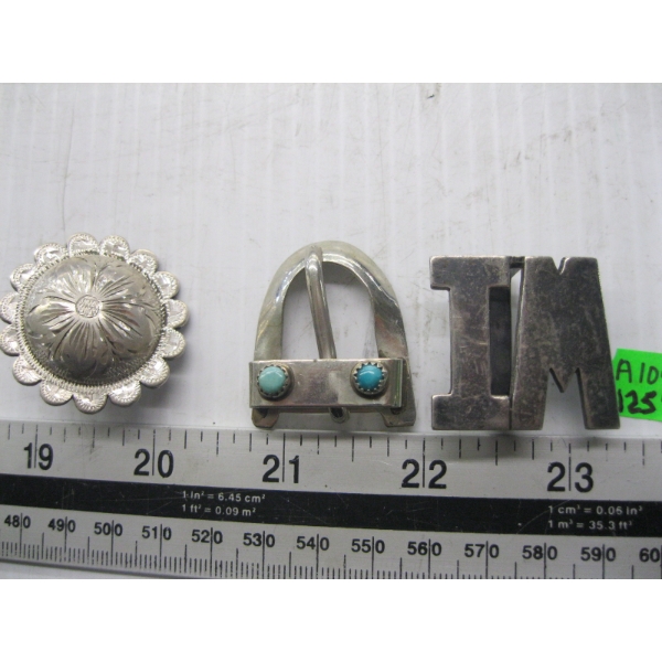 3 SILVER NAVAJO PIECES - BELT BUCKLE, PIN, ETC.