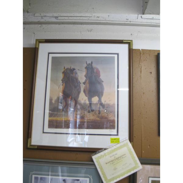FRAMED NUMBERED PRINT 516/950 BY FRED STONE "THE GREAT MATCH RACE"