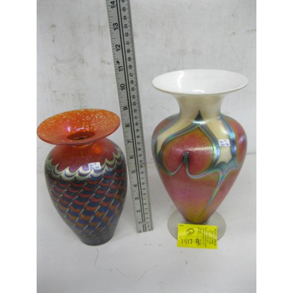2 ART VARGAS GLASS VASES, SIGNED