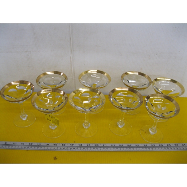 9 MOSERS 24KT GOLD RIM CRYSTAL WINEGLASSES