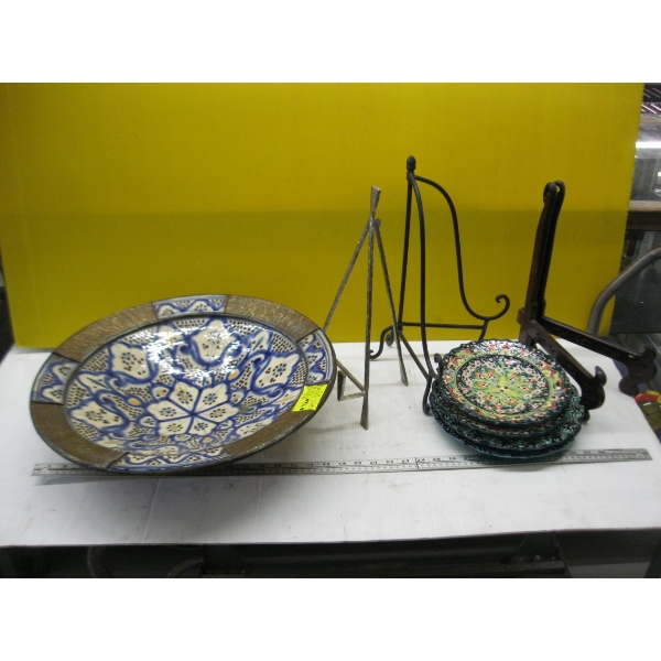 LG. DECORATIVE BOWL & PLATES W/STANDS