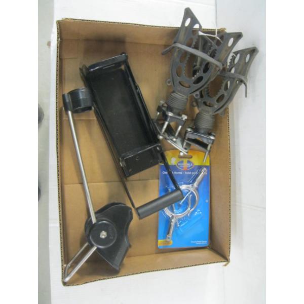 BOX OF MISC. ROD HOLDER, PRESS, ATV GUN HOLDERS, OAR LOCKS, ETC.