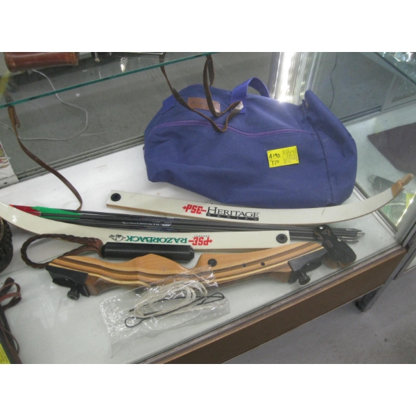 PSE ARCHERY RAZORBACK TAKE DOWN RECURVE BOW W/ARROWS & BAG