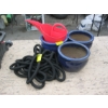 Image 1 : 3 SM. BLUE CERAMIC PLANT POTS W/WATERING HOSE