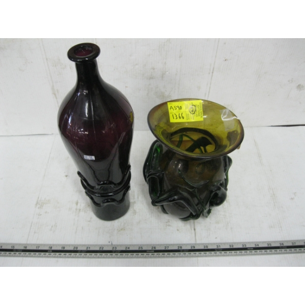 2 ART GLASS VASES 
