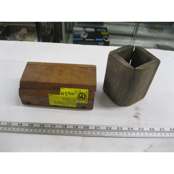 2 WOODEN BUTTER PRESSES