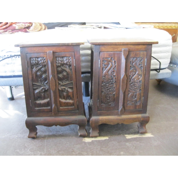 CARVED FRONT 2 DOOR SM. END TABLES