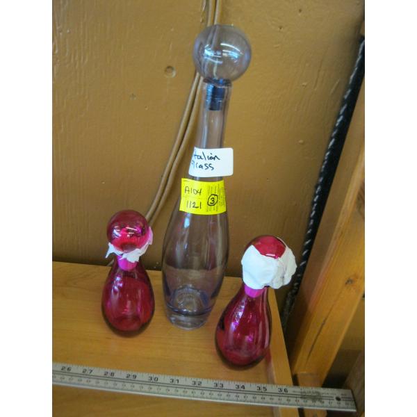 3 ITALIAN GLASS VASES W/STOPPERS