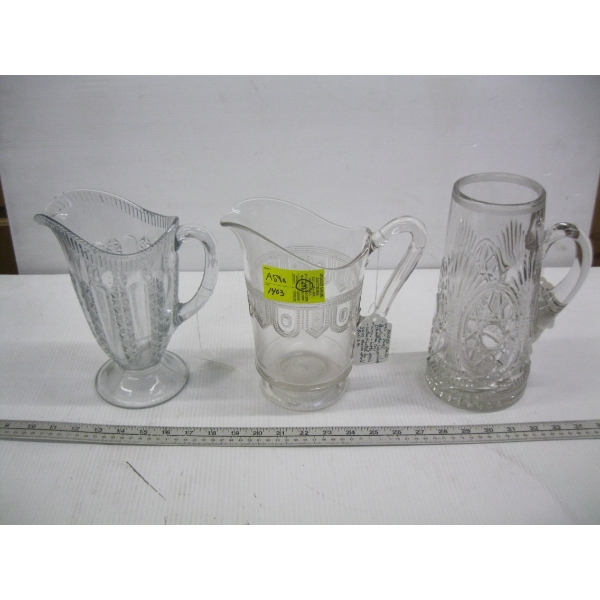 3 VINTAGE GLASS WATER PITCHERS