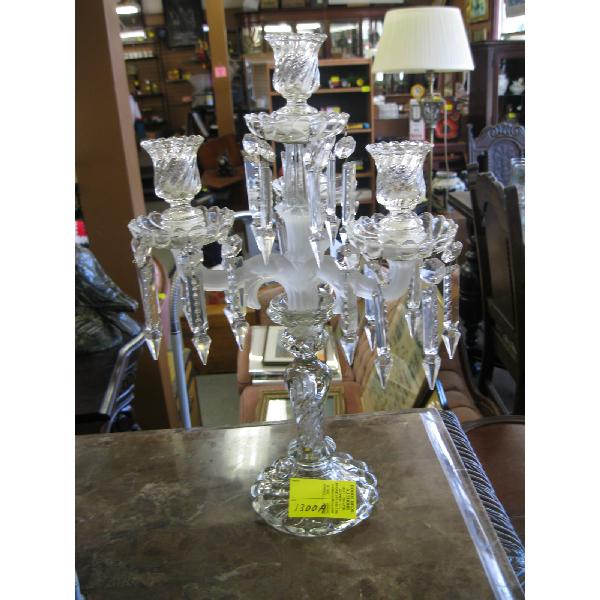 FORMED CRYSTAL 4 CANDLE HOLDER W/HANGING CRYSTALS