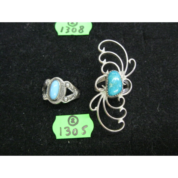 2 SILVER & TURQUOISE RINGS, SZ 6 & 8.5