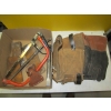 Image 1 : MISC. LEATHER GLOVES, LEATHER NAIL POUCH, AXE HEADS, ETC.