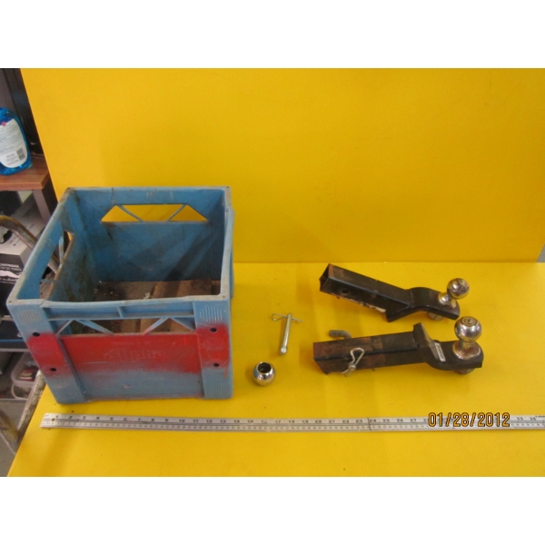 BLUE CRATE OF RECEIVER HITCHES