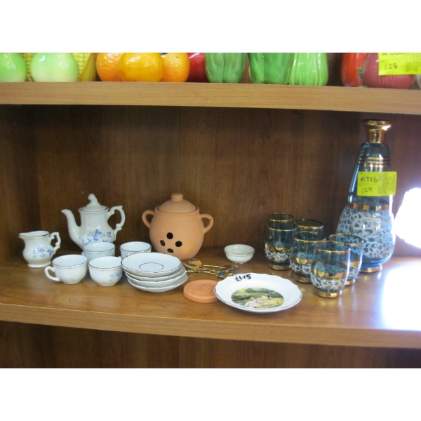 SM. LOT OF GLASSWARE, TEAPOT, ETC.