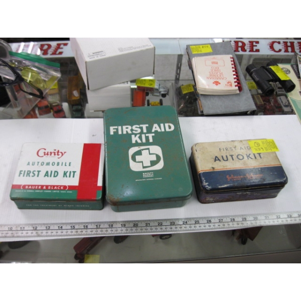 FIRST AID TIN & 2 PARTIAL FIRST AID KITS