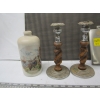 Image 2 : BARLEY TWIST CANDLEHOLDERS, FLASK & A CROCKERY VASE