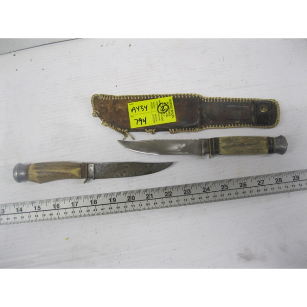 2 BONE HANDLED KNIVES - 1 W/SHEATH