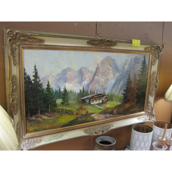 ORIGINAL OIL PAINTING OF HOME & MOUNTAINS